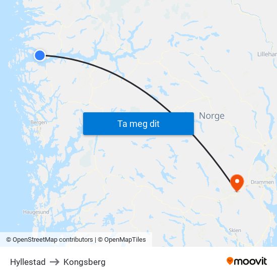 Hyllestad to Kongsberg map