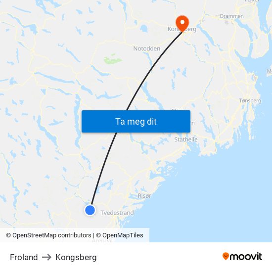 Froland to Kongsberg map