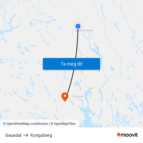 Gausdal to Kongsberg map