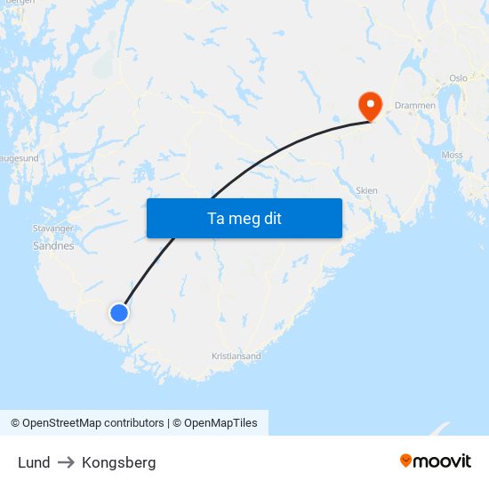 Lund to Kongsberg map