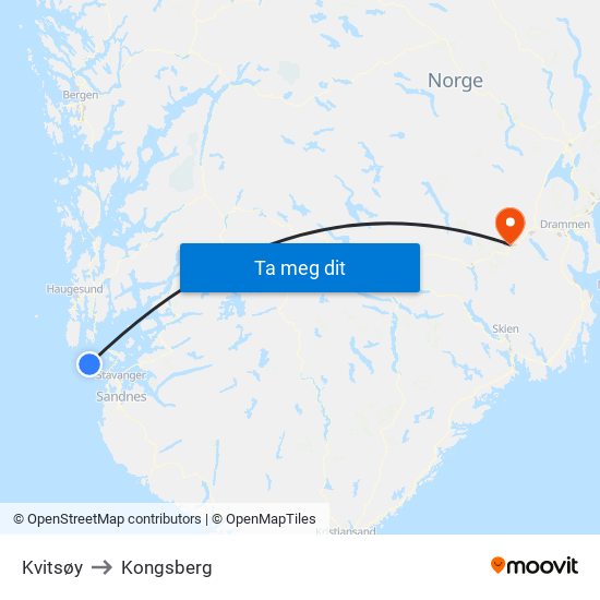 Kvitsøy to Kongsberg map