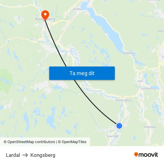 Lardal to Kongsberg map