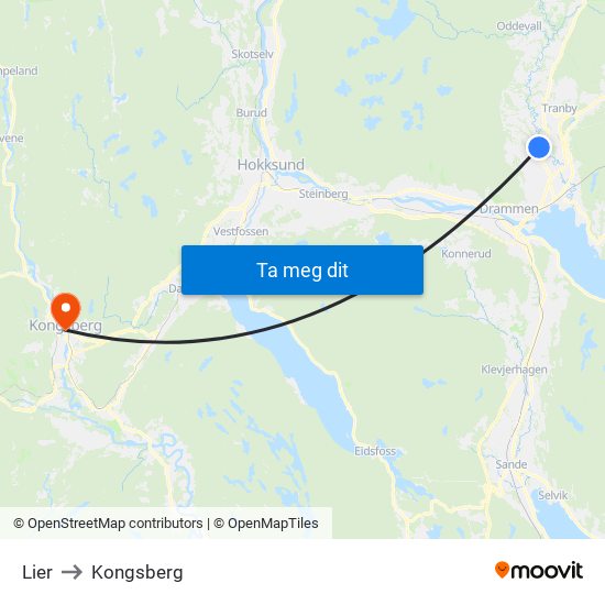 Lier to Kongsberg map