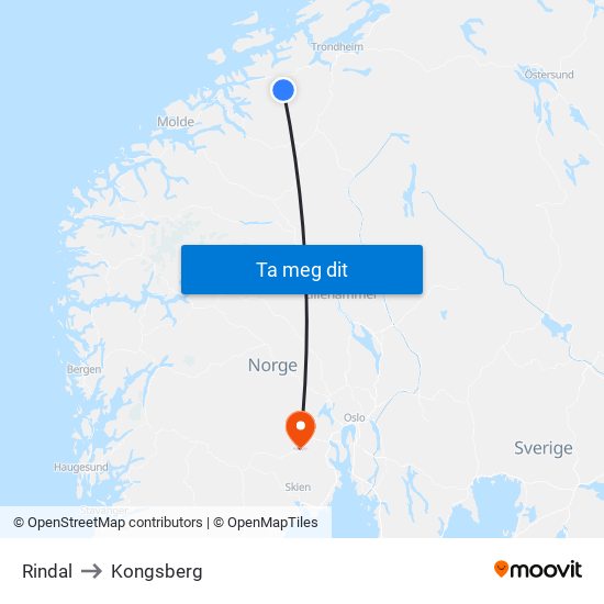 Rindal to Kongsberg map