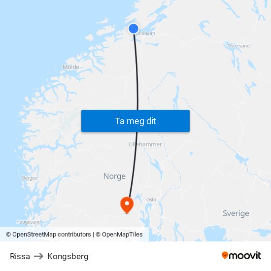 Rissa to Kongsberg map