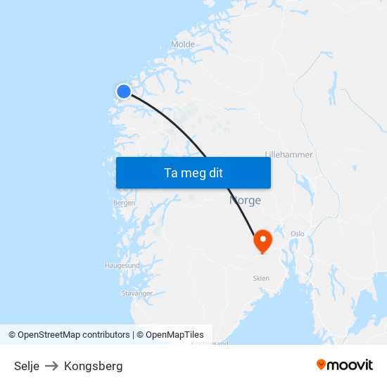 Selje to Kongsberg map