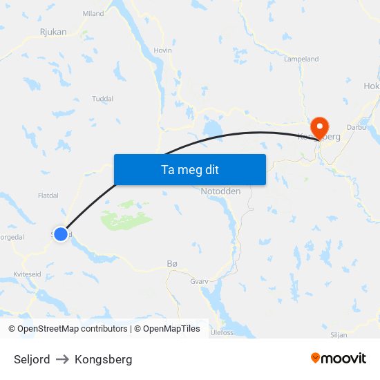 Seljord to Kongsberg map