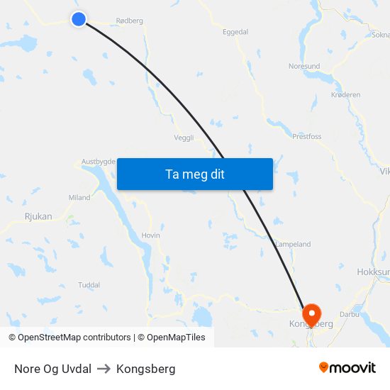 Nore Og Uvdal to Kongsberg map