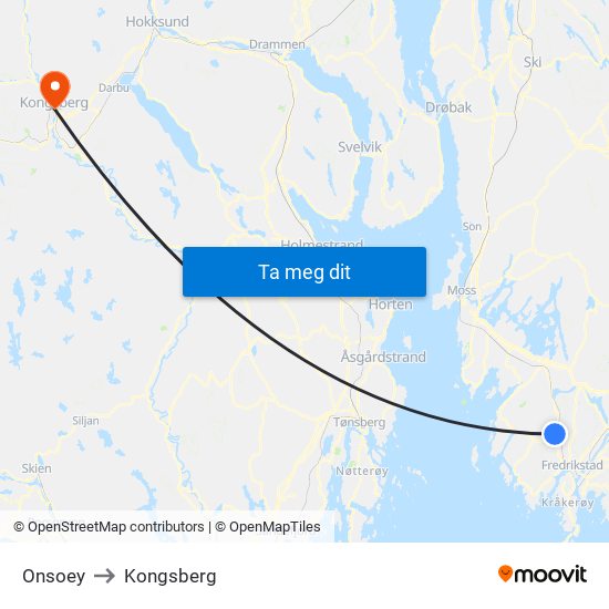 Onsoey to Kongsberg map