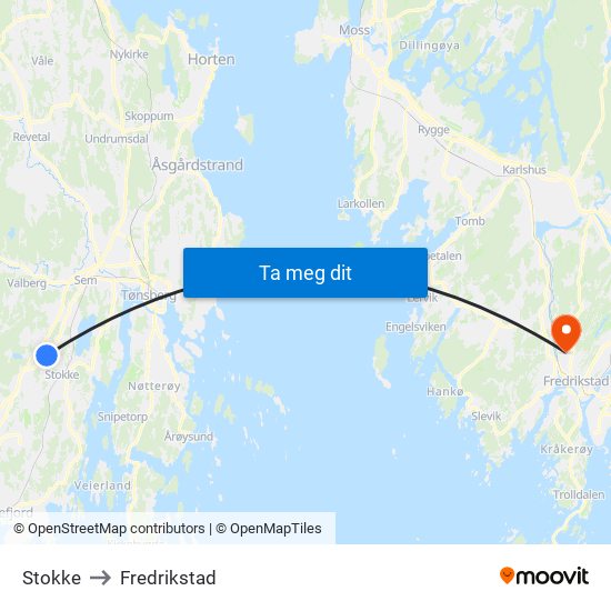 Stokke to Fredrikstad map