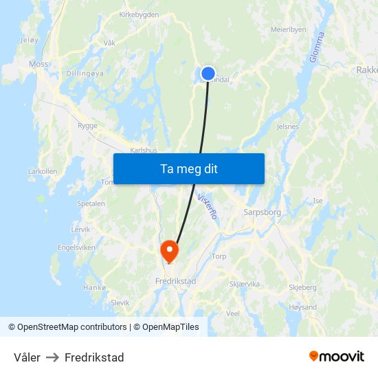Våler to Fredrikstad map