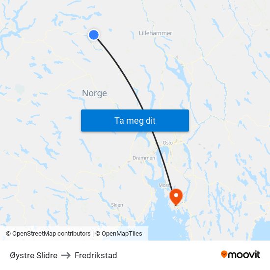 Øystre Slidre to Fredrikstad map