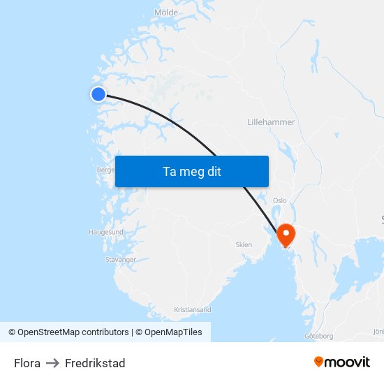 Flora to Fredrikstad map