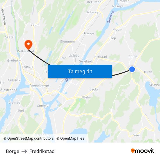 Borge to Fredrikstad map