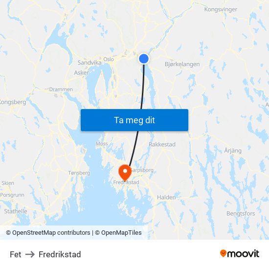 Fet to Fredrikstad map