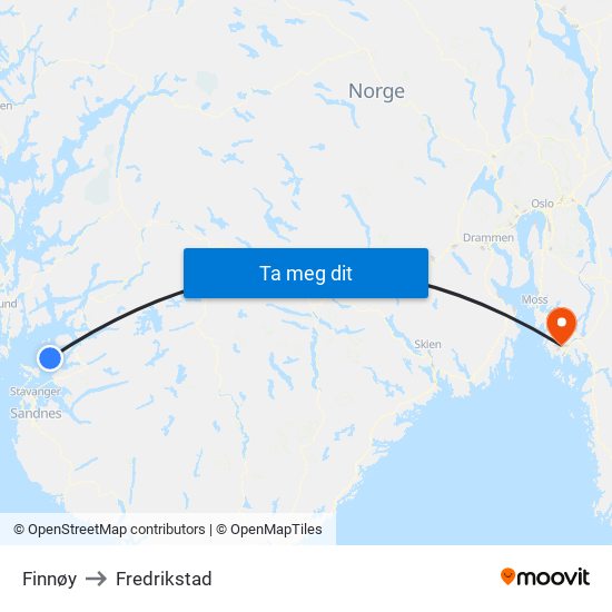 Finnøy to Fredrikstad map