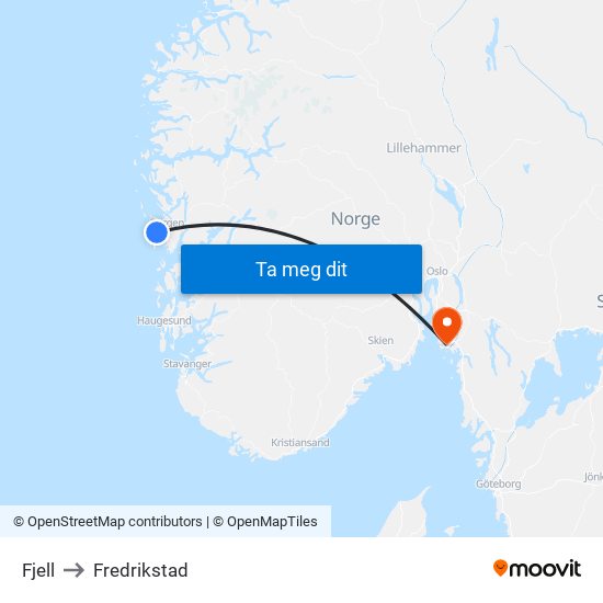 Fjell to Fredrikstad map