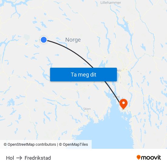 Hol to Fredrikstad map