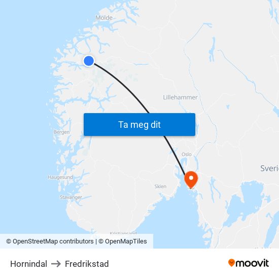 Hornindal to Fredrikstad map