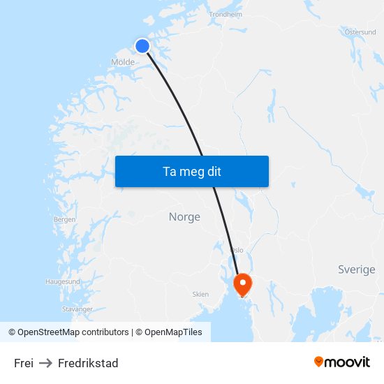 Frei to Fredrikstad map