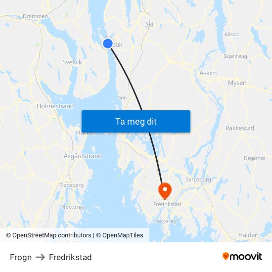 Frogn to Fredrikstad map