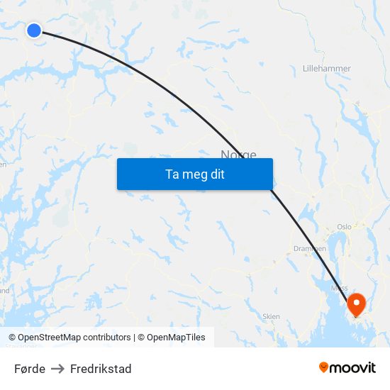 Førde to Fredrikstad map