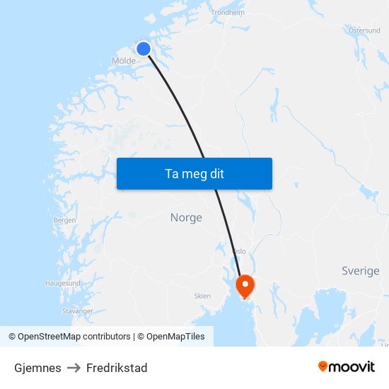 Gjemnes to Fredrikstad map