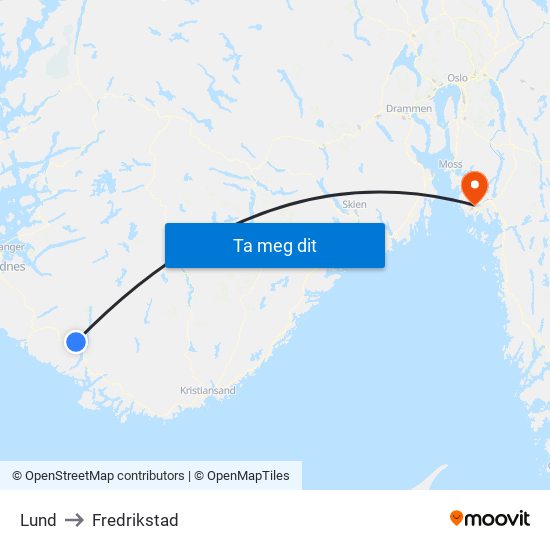 Lund to Fredrikstad map