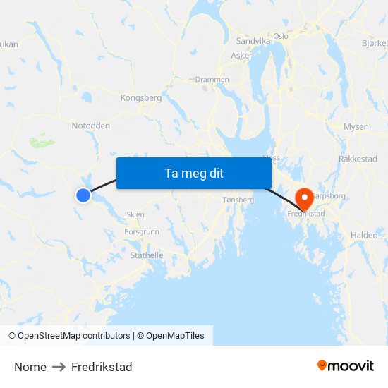 Nome to Fredrikstad map