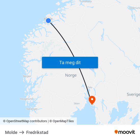 Molde to Fredrikstad map