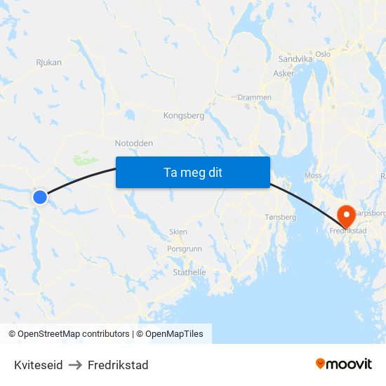 Kviteseid to Fredrikstad map