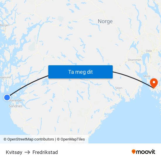 Kvitsøy to Fredrikstad map