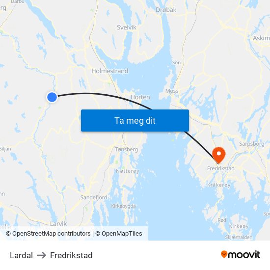 Lardal to Fredrikstad map