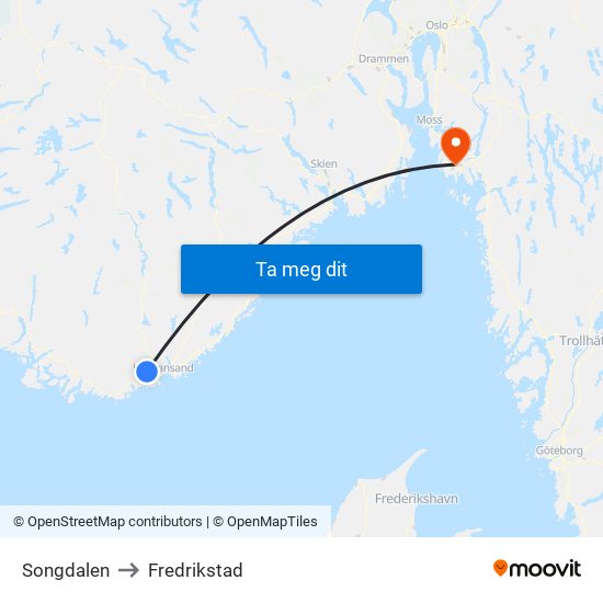 Songdalen to Fredrikstad map