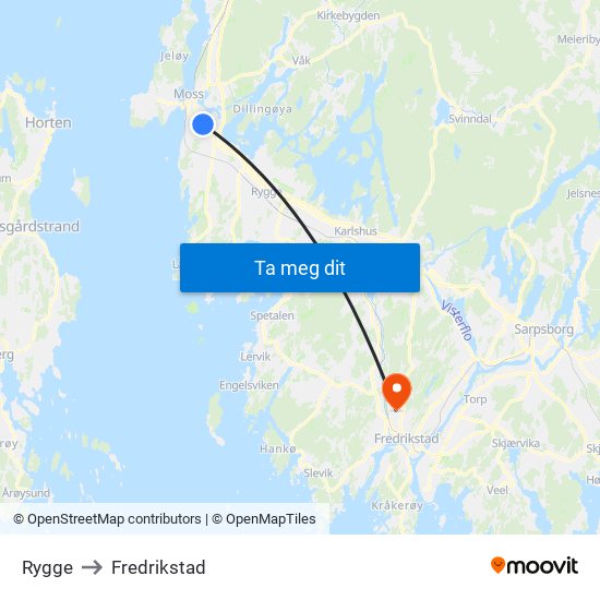 Rygge to Fredrikstad map