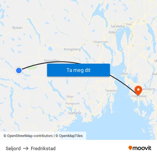 Seljord to Fredrikstad map