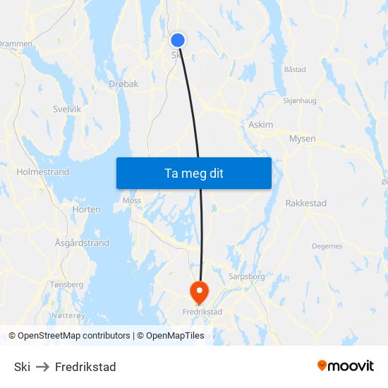 Ski to Fredrikstad map