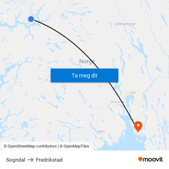 Sogndal to Fredrikstad map