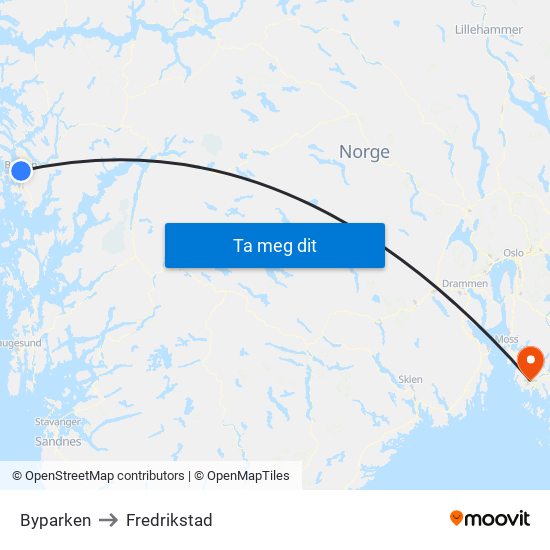 Byparken to Fredrikstad map