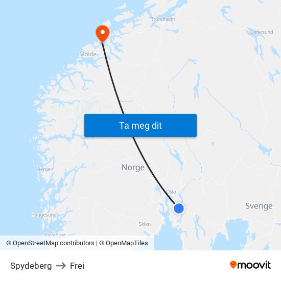 Spydeberg to Frei map