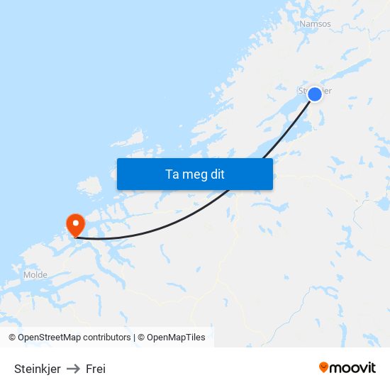 Steinkjer to Frei map