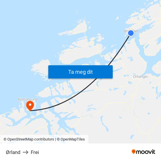 Ørland to Frei map