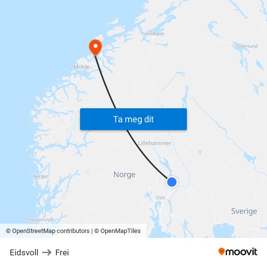 Eidsvoll to Frei map