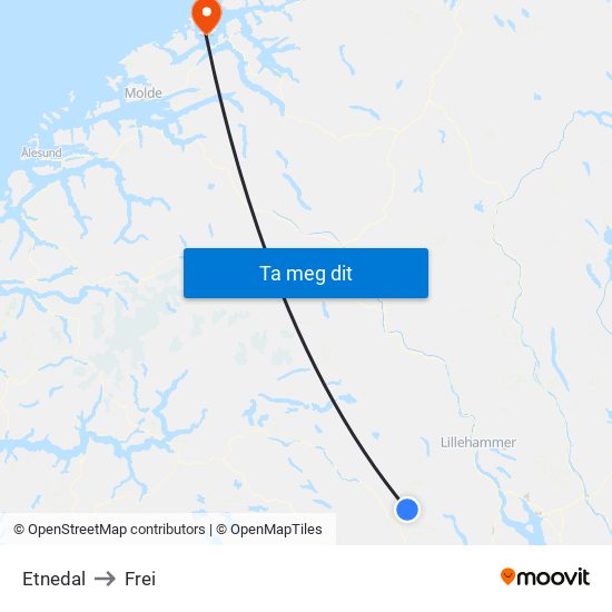 Etnedal to Frei map