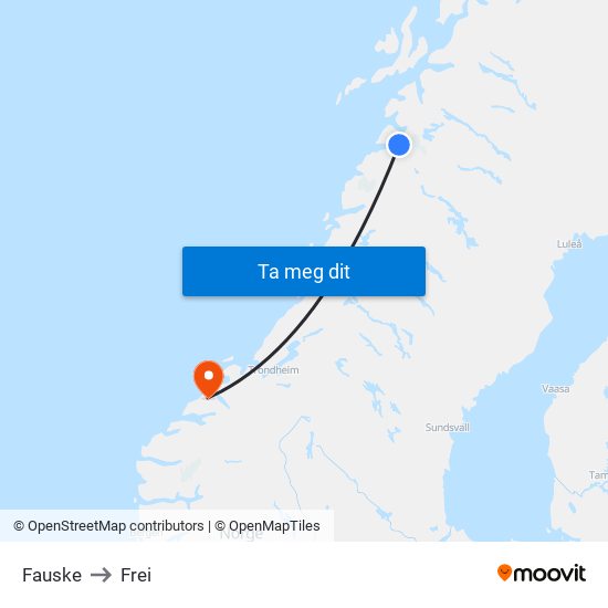 Fauske to Frei map