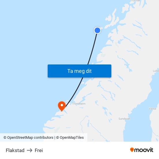 Flakstad to Frei map