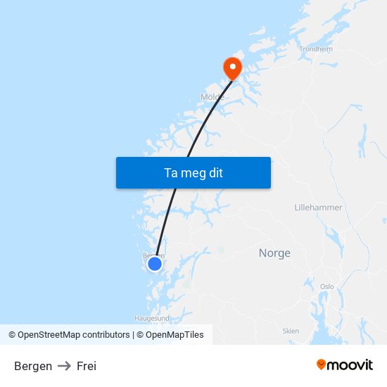 Bergen to Frei map