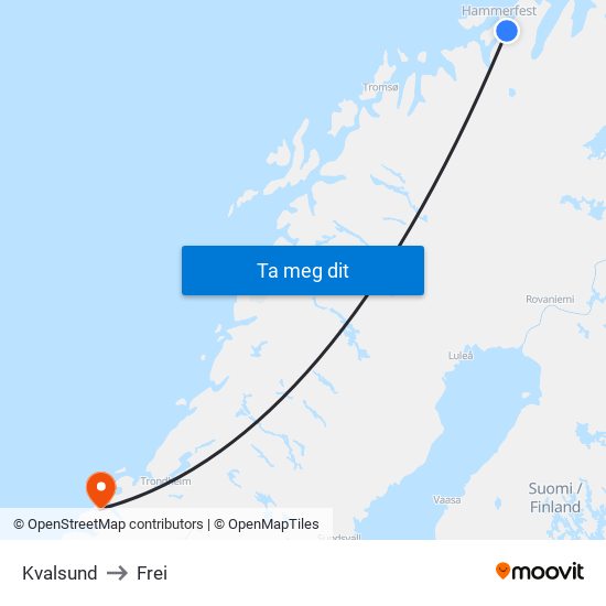 Kvalsund to Frei map