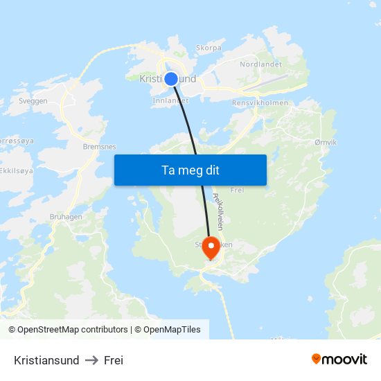 Kristiansund to Frei map