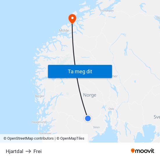 Hjartdal to Frei map